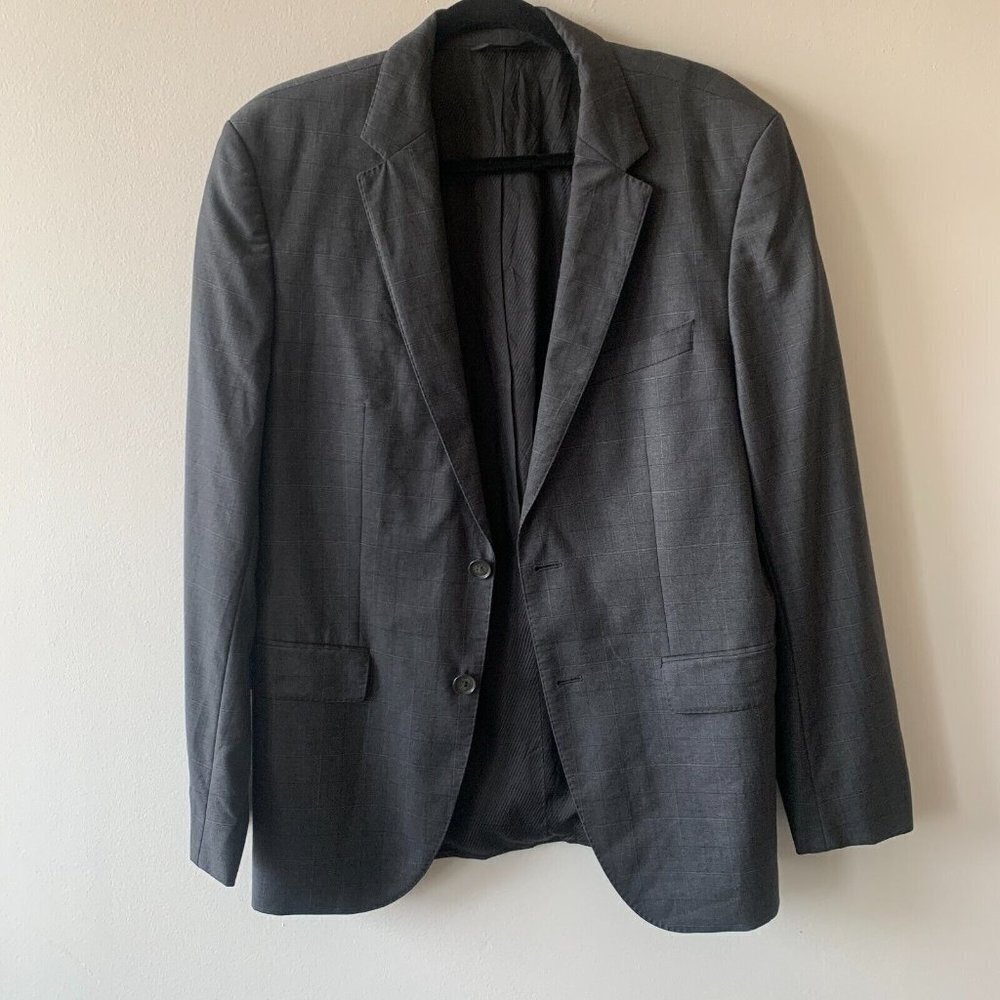 Hugo Boss Blazer Men 38R Wool Notch 3 Button Plaid‎ Check Sport Coat Suit Gray